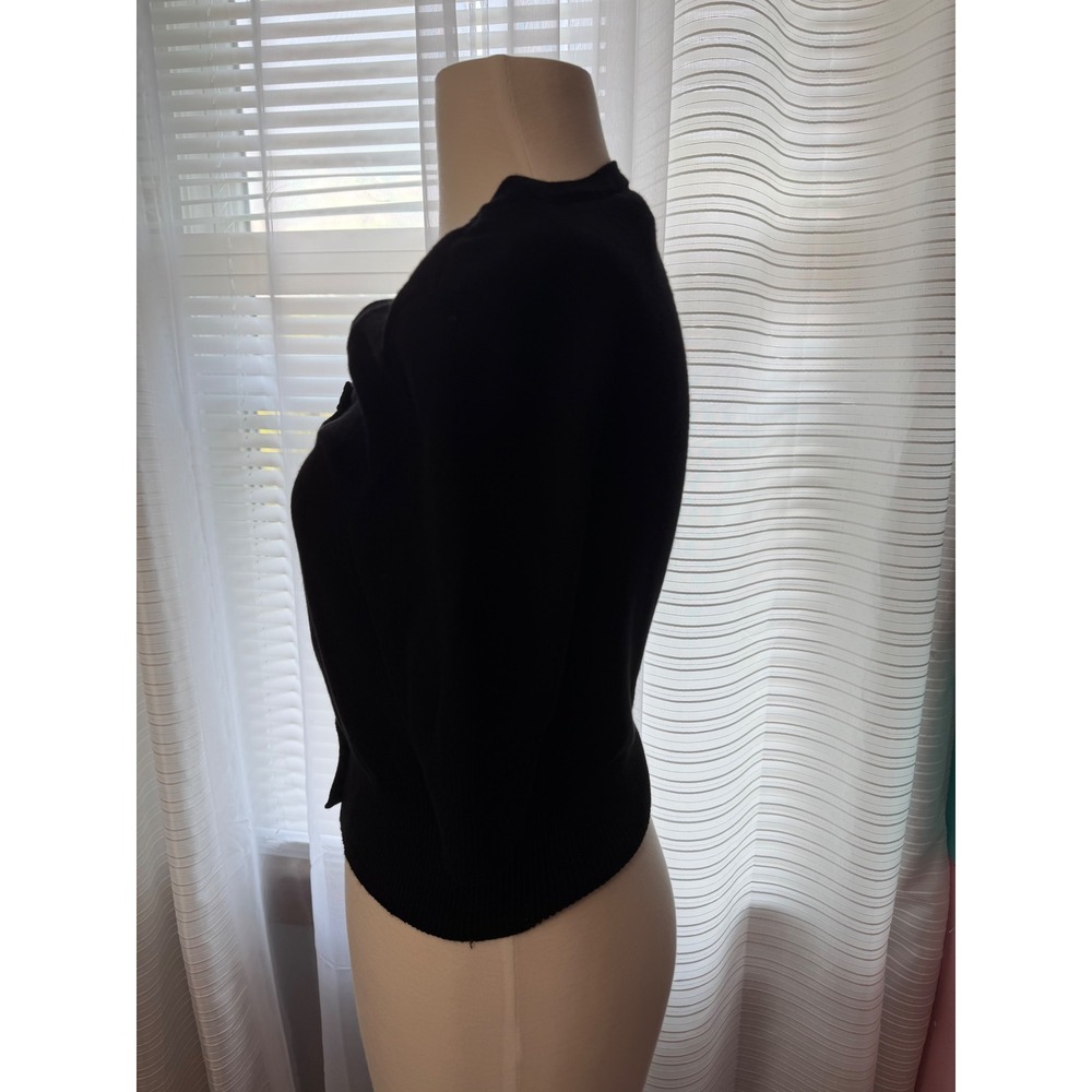 Heart N Crush Black Short Sleeve Cardigan Rhinestone Button Crop Sweater Medium - Picture 2 of 9